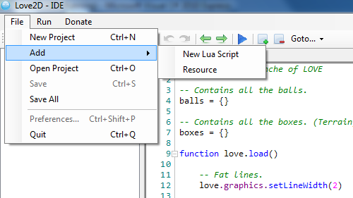 Now you can save and manipulate the project inside the .love file, insert scripts or/and resources on it.