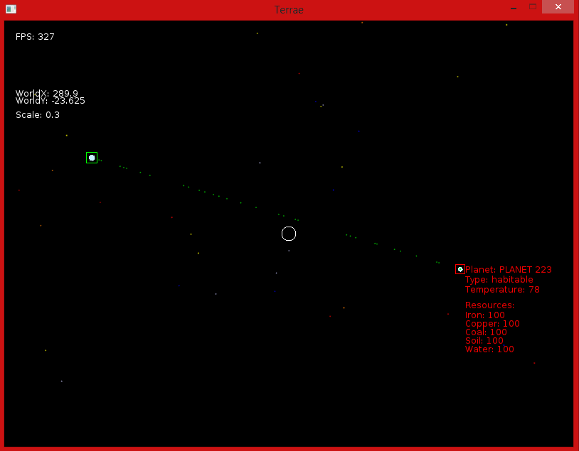 Basically it just looks like that. A small space sim where you conquer planets. The green dots are my ships, all the other colored dots are supposed to be stars.